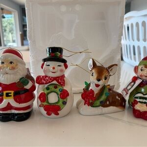 Set of 4 Mr. Christmas Follow The Magic Lighted Ornaments Deer Elf Santa Snowman